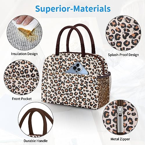 DALINDA Lunch Bag Women,Lunch Box Adult for Women Men Reusable Insulated Lunch Tote Bag,Leakproof Food Handbags Case High Capacity for Travel Work Picnic Beach,Leopard - color: Leopard, size: Oxford cloth