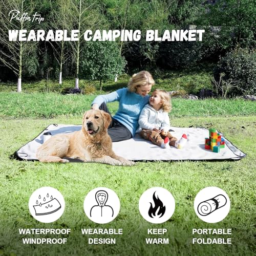 Wearable Warm Camping Blanket Waterproof Windproof Quilted Fleece Stadium Outdoor Blanket with Portable Bag for Cold Weather Camping Picnic Sports Pet Beach Travel Car 79*55 inches Black - color: Black