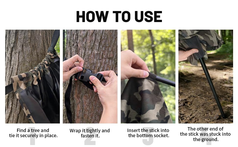 Ultralight Low Down Hunting Tree Seat - Portable Tree Hammock Chair for Deer Hunting - 330lbs Capacity Silent Suspension Seat - Includes 2 Aluminum Poles & Camo Carry Bag (2 lbs)
