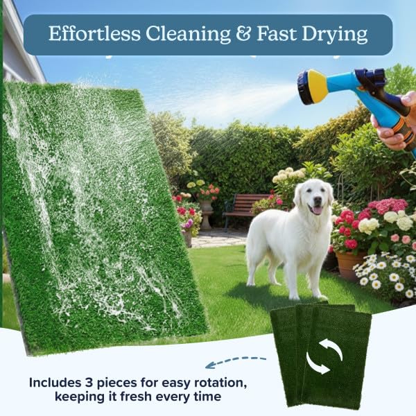 Artificial Grass Puppy Pee Pad for Dogs and Small Pets - Set of Three 18.25x14.25 Inch, Reusable 3-Layer Turf Pads for Dogs - Indoor and Outdoor Fake Grass Potty Pet Supplies by PETMAKER - size: Small 3-layer Replacement Pads
