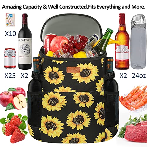 Camping Cooler Backpack 30 45 Cans, Soft Backpack Coolers Insulated Leak Proof Travel Cooler Bag Waterproof Lunch Picnic Beach Work Trip Thermal Bag Drink Beverage Beer Bag Cooler - color: Sunflower Floral, size: 30 Cans