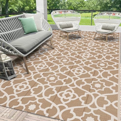 HEBE Outdoor Rug Waterproof 5x8, Plastic Straw Rug Camping Rug, Reversible Outdoor Patio Rugs RV Mat Clearance, Indoor Outside Floor Carpet for Porch,Deck,Camper,Balcony,Backyard - color: Beige, size: 5' x 8' (Rectangular)