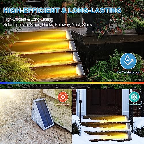 AUDLES LED Solar Step Lights Waterproof Outdoor Stair Lights, Warm White Solar Deck Light IP67 Solar Decoration Lights for Yard, Patio, Garden, Walkways, Front Door, Pathway, Driveway, Porch 2PK - color: Warm White, size: 2 Pack