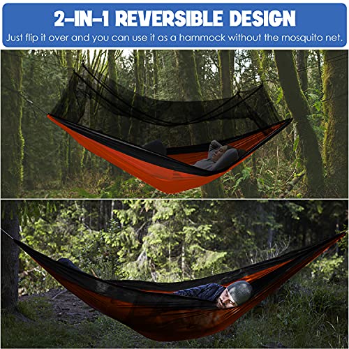 Gold Armour Camping Hammock - Camping Essentials, Double Hammock with Bug Net, Camping Gear Hammock for Outside, Hiking, and Travel (Orange & Black) - color: Orange & Black