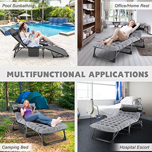ABORON Chaise Lounge Chair,5 Positions Padded Outdoor Tanning Chair,Heavy Duty Portable Lounge Chair for Outdoor Sunbathing Patio Pool Lawn Deck Poolside,Support up to 440 Lbs - color: Sliver Gray, style: Lounge Chair