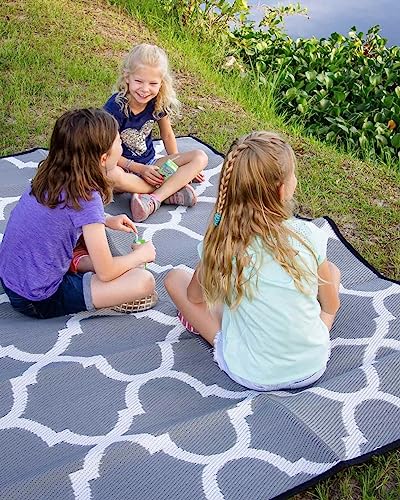 Mountain Mat 5x7 Gray Lattice Outdoor RV Mat – Extra Thick 5mm Recycled Poly Rug – Heavy-Duty, Waterproof, Reversible – Stylish Luxury Mat for Camping, Patio, Beach (Gray Lattice NO Carry Bag, 5'x7') - color: Grey Lattice, style: 5' x 7'