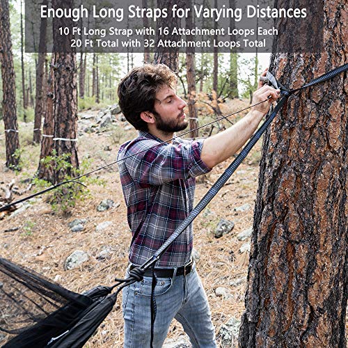 Sunyear Hammock Camping with Rain Fly Tarp and Net, Portable Camping Hammock Double Tree Hammock Outdoor Indoor Backpacking Travel & Survival, 2 Tree Straps,100% Waterproof - color: Black（no Rain Fly）, size: 55"W*106"L