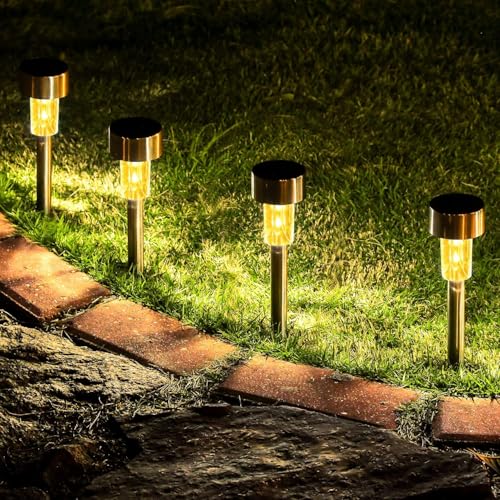 GIGALUMI 16 Pack Solar Path Lights Outdoor,Solar Lights Outdoor Waterproof,Stainless Steel LED Landscape Lighting,Solar Garden Lights for Driveway,Pathway,Patio,Yard - color: Warm White, size: 16 PACK