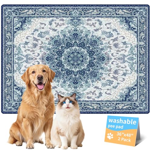 Washable Pee Pads for Dogs, Reusable Puppy Potty Training Pads, Ultra-Absorbent Thick Waterproof Leak-Proof Non-Slip Pads & Mat for Crate, Playpen, Floor, Whelping & Housebreaking , 2 Pack 36"x48" - color: Blue/Multi, size: 36" ×48"(pack of 2)