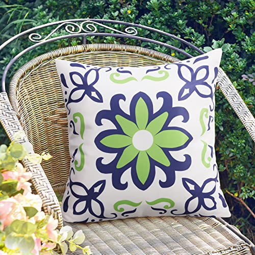 Pyonic Set of 4 Outdoor Pillow Covers 18x18 Waterproof Decorative Throw Pillow Covers Floral Printed Farmhouse Boho Pillowcase for Patio Funiture Garden Navy Blue - color: Navy Blue, size: 18" x 18" (Pack of 4)