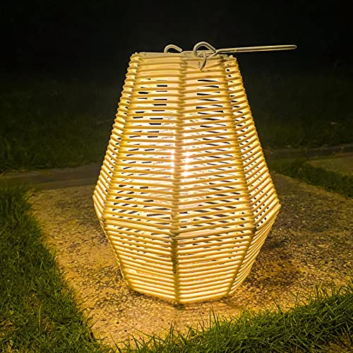Outdoor Solar Lantern Hanging Decorative Rattan Lanterns with Handle White Large Solar Table Lamp Waterproof for Patio Garden Wedding Home Decor - size: Rattan 1