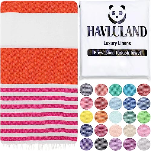 HAVLULAND Turkish Beach Towels, Oversized 40"x72" Turkish Bath Towel, Highly Absorbent Quick Dry Sand Free Beach Towels for Beach Pool Spa Gym Yoga Travel Camping Picnic Blanket - Orange/Fuchsia - color: Orange/Fuchsia