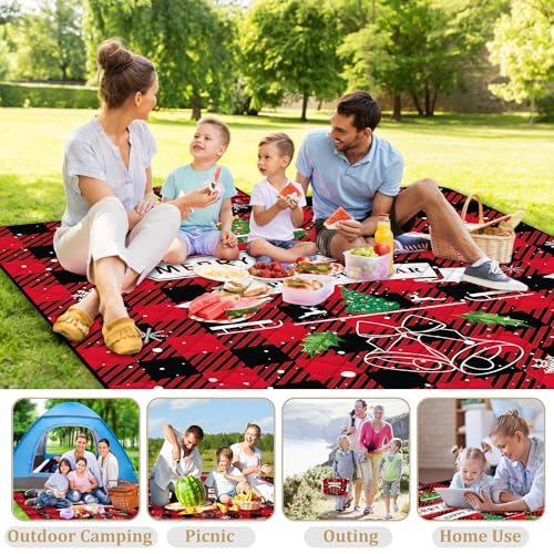 Poedist Christmas Extra Large Picnic Blanket Waterproof,80"x 80"Foldable Machine Washable Beach Blanket,Outdoor Blanket for 6-8 Adults,Suitable for Crawling,Park Beach,Camping,Hiking,Family - color: Red- Christmas, size: 6'8" x 6'8" (Square)