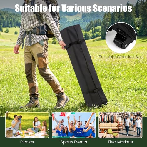 Tangkula 10 x10 Ft Pop Up Canopy with Center Lock, UPF 50+ One-Button Setup Outdoor Canopy Tent with Roller Bag, 4 Sand Bags, Heavy-Duty Steel Frame, 8 Stakes, 4 Ropes for Camping, Picnic (Green) - color: Green