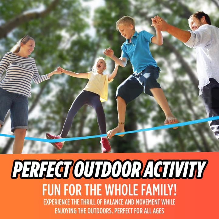 Complete Slackline Kit with Training Line - 2X 60ft Slack Lines for Backyard for Kids and Adults, Wider Tree Protectors - Ninja Slackline Kit for Kids Outdoor Play Equipment (Complete Kit - Blue) - color: Blue & Orange