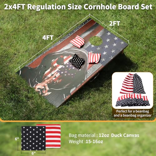 Cornhole Set, Corn Holes Outdoor Game, Regulation 2X4 Cornhole Boards, Portable Cornhole Set, Classic American Flag Cornhole Set Includes 2 Boards, 8 Cornhole Beans Bags & Carry Case - color: 4x2FT USA Skull Board Cornhole Set