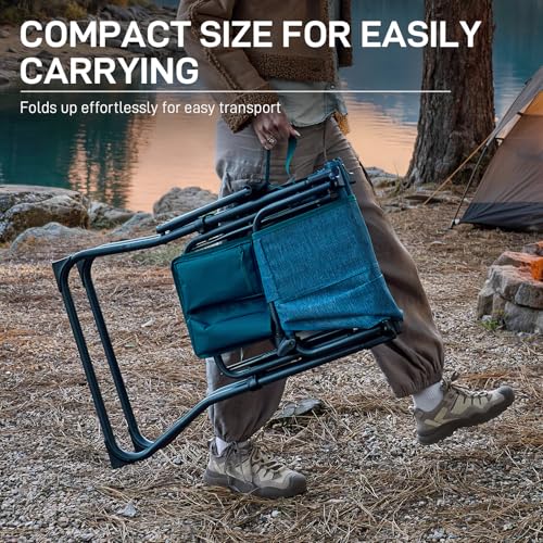 EVER ADVANCED Portable 30.7" Seat Height Tall Folding Camping Chair Directors Chair High Foldable Bar Stool with Side Table for Makeup Artist, Sports Event, Craft Show, Stretch Mesh, Supports 350LBS - color: Teal Mesh