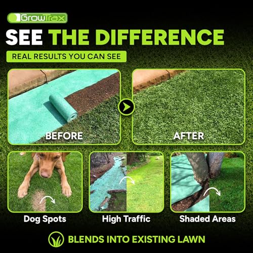 Growtrax Biodegradable Grass Seed Mat, Year Round Green - 50 Sq Ft Quick Fix Roll - Growing Solution for Lawns, Dog Patches and Shade - Just Roll Water & Grow -Not Fake or Artificial Grass - size: 50sqft