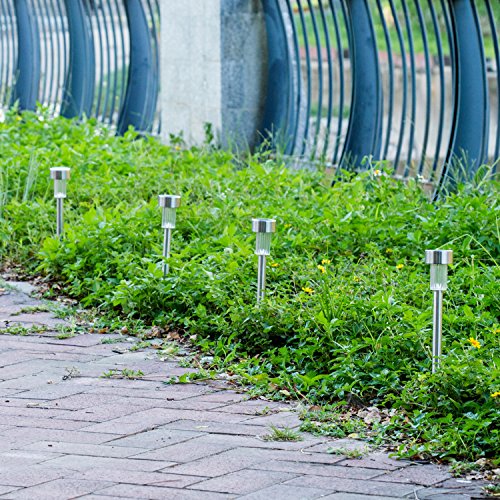 Solar Lights Outdoor Garden Landscape Pathway Lights - 12 Pack Stainless Steel (Warm White) - color: Warm White