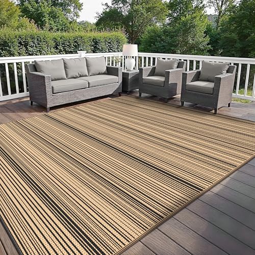 GENIMO Outdoor Rug 10x14 ft Waterproof, Reversible Plastic Straw Patio Rug for RV Camping Mat, Deck, Backyard Balcony Mat - Lightweight & Easy to Clean, BlackBrown - color: Blackbrown, size: 10' x 14' (Rectangular)