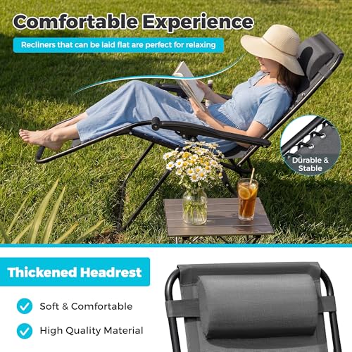 Homall Zero Gravity Chair Patio Folding Lawn Outdoor Lounge Gravity Camp Reclining Lounge Chair with Cup Holder Pillows for Poolside Backyard and Beach Set of 4 (Grey) - color: Grey, size: 4 PCS