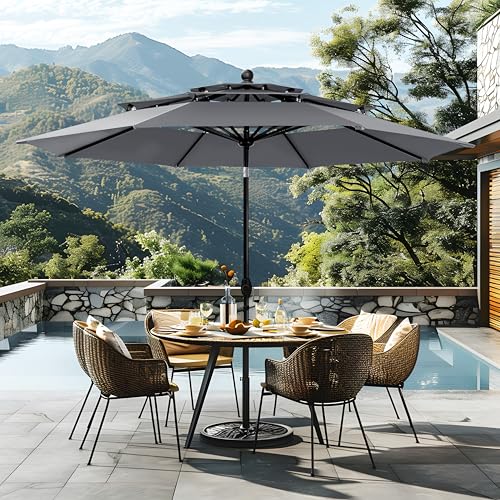 Sophia & William 10ft 3 Tier Auto-tilt Patio Umbrella,Wind Resistent,Outdoor Patio Umbrellas Double Vented Umbrella with Crank for Pool Garden Backyard, Grey - color: Grey