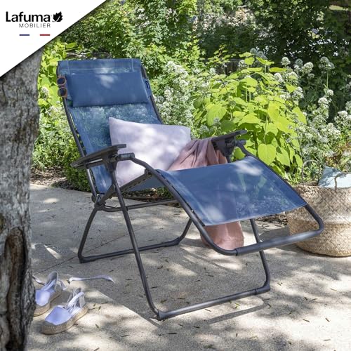 Lafuma Futura XL Zero Gravity Portable Ergonomic Outdoor Steel Framed Lawn Patio Recliner Folding Lounge Chair with Headrest Cushion, Ocean Blue - color: Blue (Ocean), style: XL Futura Zero Gravity