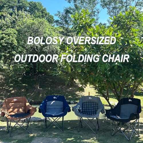 Bolosy Oversized Camping Chair Portable Folding Camping Chairs with Side Pocket Cup Holder and Carry Bag Heavy Duty Outdoor Camping Chairs for Adults, Fishing, Sports, Trip, Support 500lbs, Blue - color: Blue & Grey Plus Size, size: Single Pack