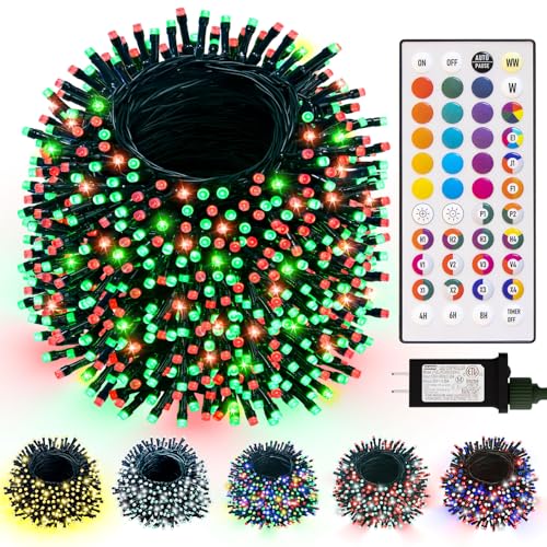 LitHome 164FT 500 LED Color Changing Christmas String Lights Outdoor, 35 Colors RGB Christmas Lights with Remote, Dimmable Led String Light Plug in, Xmas Tree Light Indoor for Holiday Party Decor - color: Green Wire, size: 500LED / 164FT