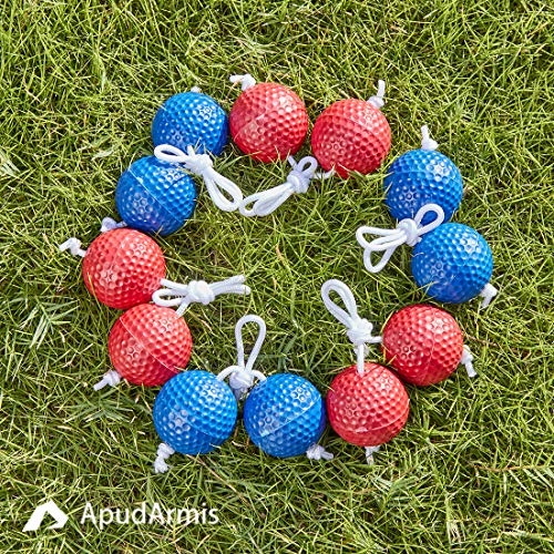 ApudArmis Ladder Bolas Balls, 6 Pack Real Golf Tossing Ball Replacement for Ladder Toss Game - Outdoor Lawn Yard Beach Game for Teens Adults Family (3 Red + 3 Blue)