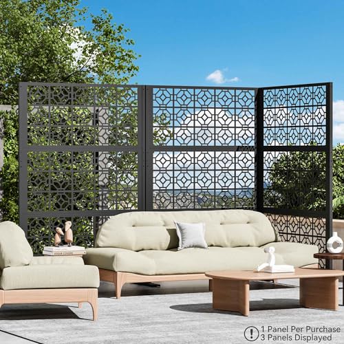 Modern Shade 4x6 FT Metal Privacy Screen with Artistic Modular Designs Decorative Patio Privacy Fence & Garden Divider, Freestanding Outdoor Metal Fence Panel, Weather-Resistant (Lattice Echo) - size: 1 Panel (Lattice Echo)