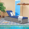 Patiorama Outdoor Patio Chaise Lounge Chair, Elegant Reclining Adjustable Pool Rattan Chaise Lounge Chair with Cushion, Grey PE Wicker, Steel Frame, for Deck, Poolside, Backyard (Blue) - color: Blue