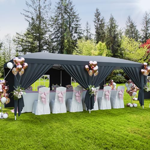 GarveeLife 10x20 Heavy Duty Pop Up Canopy Tent with 6 Removable Sidewalls, Easy Up Commercial Canopy Tents for Parties, Large Outdoor Canopies with 3 Adjustable Heights, Stakes X18, Ropes X6, Grey