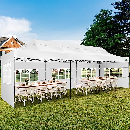 COBIZI 10x30 Heavy Duty Pop up Canopy with 8 sidewalls Party Tent for Parties Weddings Events UPF 50+ Waterproof Commercial Gazebo with Roller Bag, White(Frame Thickened) - color: White, size: 10x30 With 8 Sidewalls