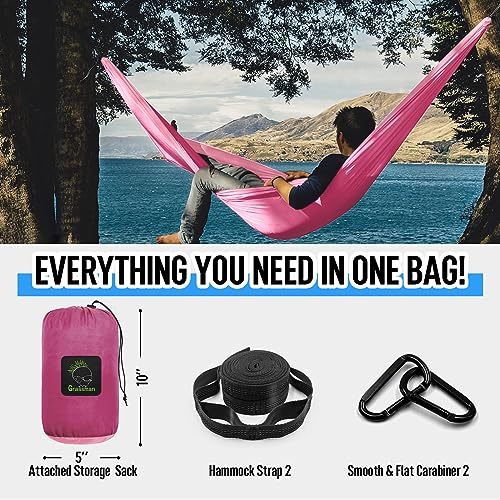 Grassman Camping Hammock Double & Single Portable Hammock with Tree Straps, Lightweight Nylon Parachute Hammocks Camping Accessories Gear for Indoor Outdoor Backpacking, Travel, Hiking, Beach - color: Pink, size: One Person