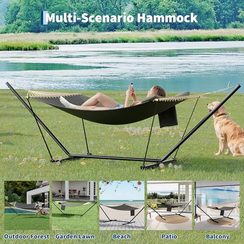 Double Hammock with Stand - Heavy Duty Portable 2 Person Design with Adjustable Steel Stand, Max 450LBS, Ideal for Outdoor Patio, Garden, Beach & Backyard - color: L-dark Grey