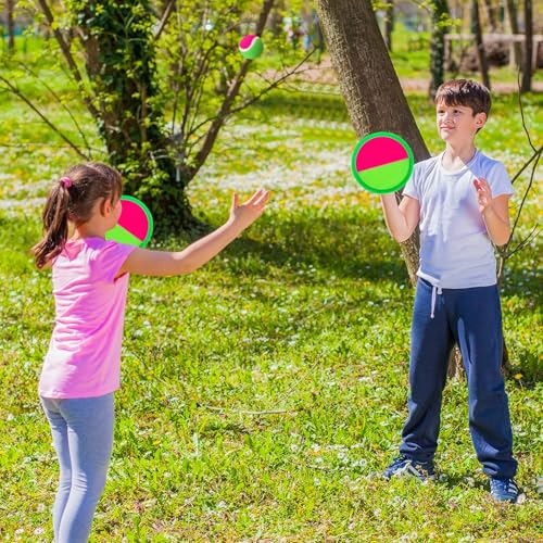 Outside Toys for Kids Ages 4-8 - Toss and Catch Ball Set, Kids Outdoor Games Yard Games for Kids and Adults with 6 Paddles and 3 Balls Toys for 3 4 5 6 7 8 Year Old Boys Girls Birthday - color: Green