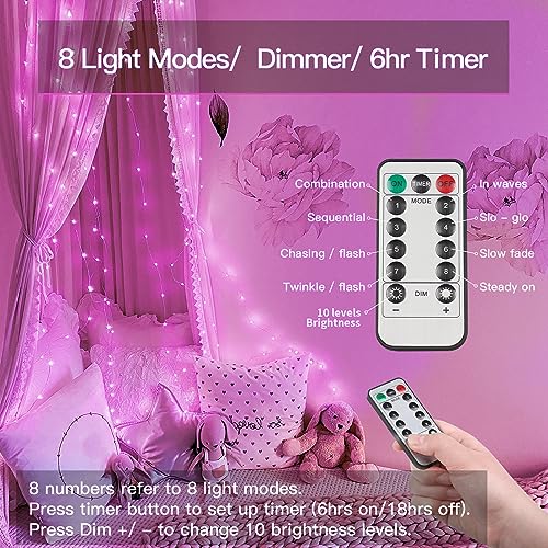 suddus Pink Valentine Day Fairy Lights Battery Operated, 66ft 200 LED String Lights with Remote & Timer, Waterproof Twinkle Lights for Bedroom, Romantic Wedding, Party, Indoor & Outdoor Decor - color: Pink, size: 200LED