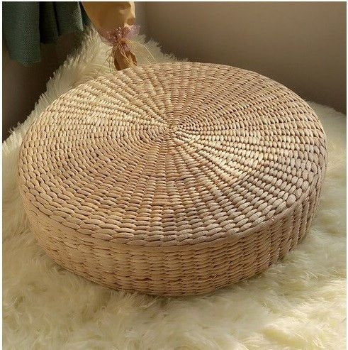 Japanese Style Handcrafted Eco-Friendly Padded Knitted Straw Flat Seat Cushion,Hand Woven Tatami Floor Cushion Corn Maize Husk (Dia50cm/19.7" x 10cm/4") - style: Dia50cm/19.7 Inch x 10cm/4 Inch