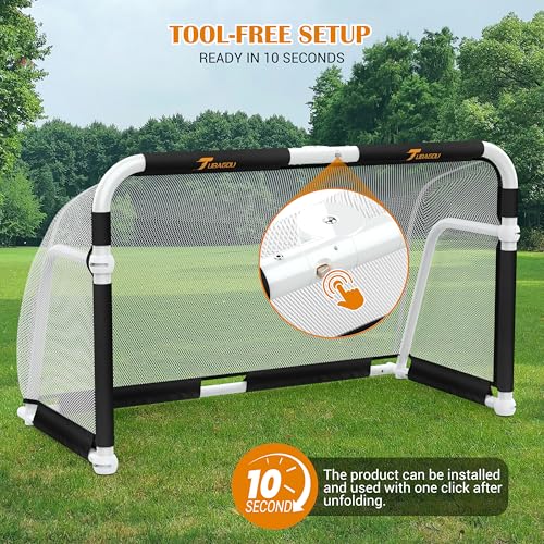 Aluminum Folding Soccer Goal with Carry Bag for Backyard, Portable 5x3 / 4x2.5 FT Mini Soccer Goals for Kids and Adults, 10-Second Set Up & Steady, Training & Team Practice - color: White, size: 5X3