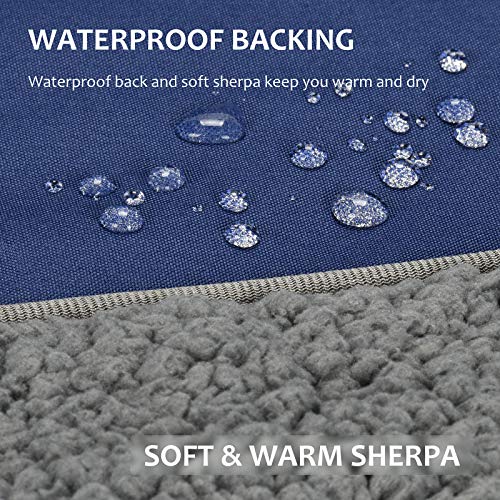 Tirrinia Large Waterproof Outdoor Blanket, Soft Warm Windproof Stadium Blanket with Sherpa Fleece and Foldable for Outdoor Sport, Baseball, Football, Beach, Concerts, Car - color: Navy Blue, size: 51”x 59”
