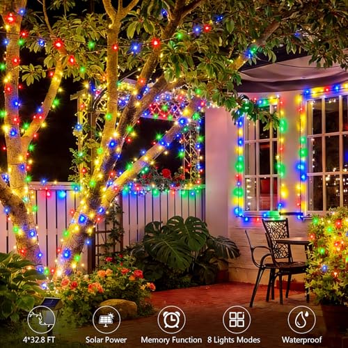 4 Pack Solar String Lights, Total 132Ft 400 LED Solar Powered Twinkle String Lights Waterproof with 8 Lighting Modes Green Wire for Patio Garden Party Yard Wedding Decors (Multicolor) - color: Multicolor