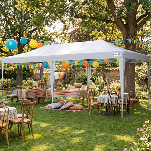 Quictent 10x20 Pop up Canopy Without Sidewalls Easy up Canopy Tent Instant Shelter with Windows for Outdoor Events Parties Weddings Commercials Vendors - color: White, size: 10x20 Without Sidewall