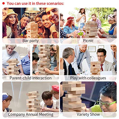 SHAREWIN Nattork Giant Tumbling Tower (Stack from 1.77Ft to 4+ Ft), Wood Stacking Giant Blocks Game| Made from Premium Pine Wood| Ideal for Family, 54PCS - color: Nature Wood