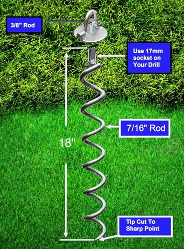 Spiral Ground Anchor - Heavy Duty Screw in Spiral Stakes, Folding Ring Ground Stakes for Securing Dogs, Tents, Trampolines, Canopies, Swing Sets, 8-Pack