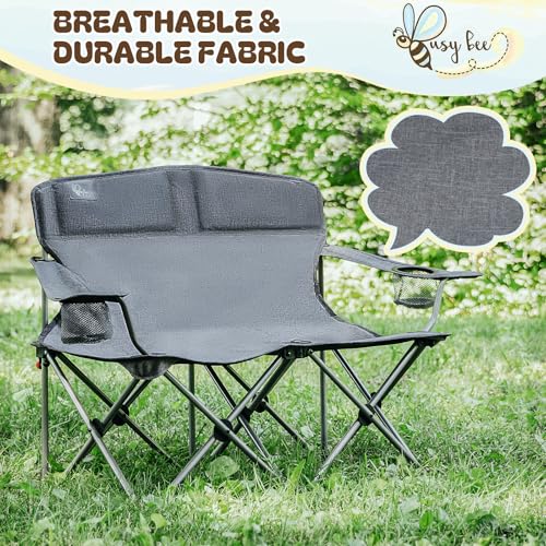 Busy Bee Oversized Kids Camping Chair with Cup Holder, High Back Toddler Chair Kids Folding Chair, Perfect for Beach & Outdoor, Supports 150 Lbs. - color: Grey, style: Double Chair