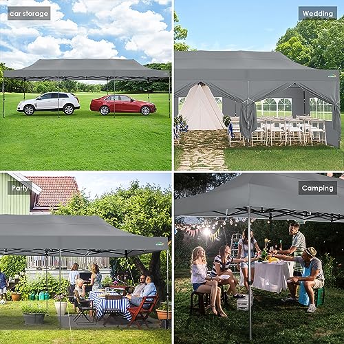 COBIZI 10x30 Heavy Duty Pop up Canopy with 8 sidewalls Stable Wedding Outdoor Tents for Parties Canopy Pop Up Party Tent UPF 50+ Waterproof Commercial Gazebo with Roller Bag, Gray Upgraded - color: Light Grey, size: 10x30 With 8 Sidewalls