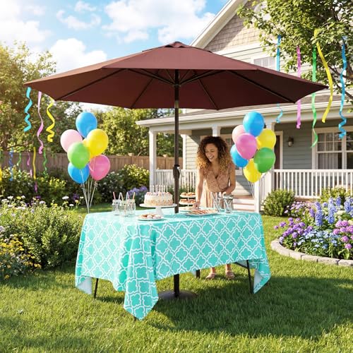 Poise3EHome 60X84 Outdoor Spillproof Rectangle Tablecloth with Umbrella Hole and Zipper for Summer BBQ, Picnic, Camping, Garden & Party Decor, Aqua Blue - color: Aqua Blue, size: 84" x 60" (Rectangular)
