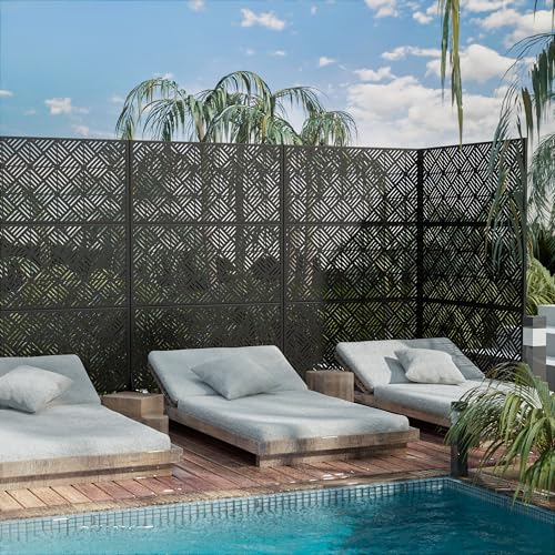 Casaphoria Metal Privacy Screen Outdoor, 72" H x 47" W Freestanding Decorative Privacy Screen for Patio Deck Balcony Garden with Stable Base, Black-Cecil - color: Black-cecil
