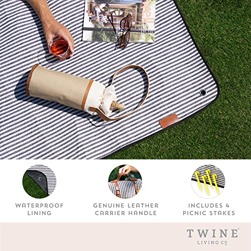 Twine Picnic Blanket - Waterproof Outdoor Blanket with Leather Carrying Straps and Picnic Stakes - Navy/White Striped 6pc Set of 1 - style: Picnic Blanket